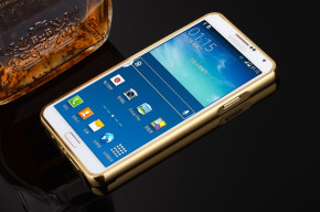 Луксозен алуминиев бъмпър с твърд гръб огледален за Samsung Galaxy Note 3 Neo N7505 златист